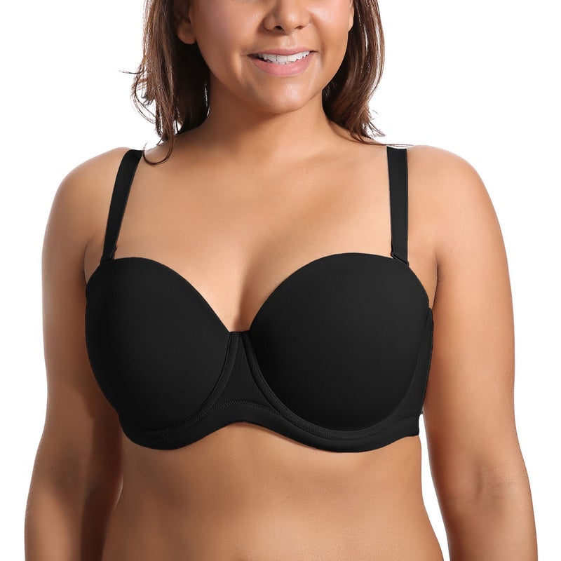 DELIMIRA Women's Underwire Contour Multiway Full Coverage Strapless Bra Plus Size Black 38C - Image 3